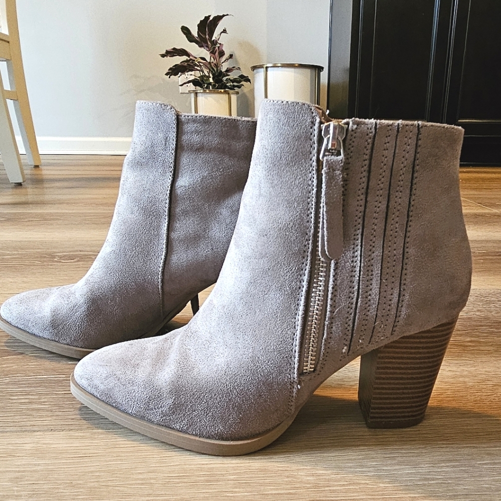 Qupid Taupe Brown Pointed Booties Shoes, High Heel Boots, Side Zip Closure